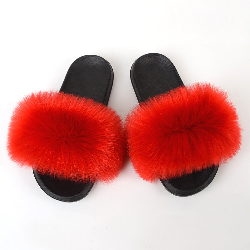 Faux-Fur Fox Slippers for Women