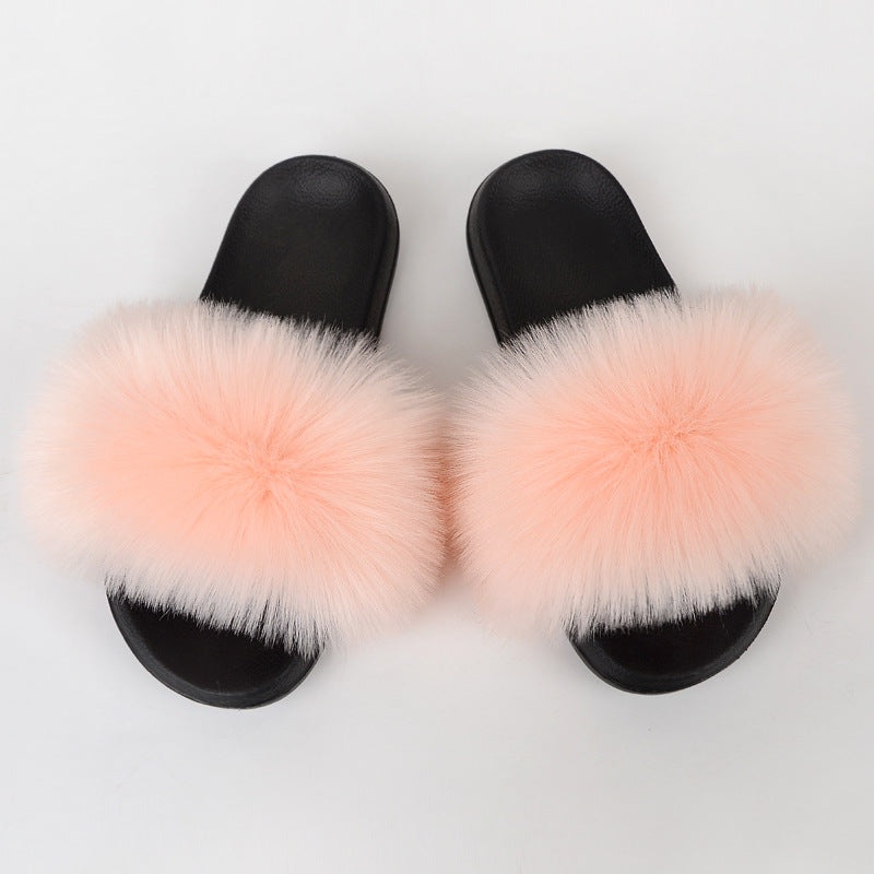 Faux-Fur Fox Slippers for Women
