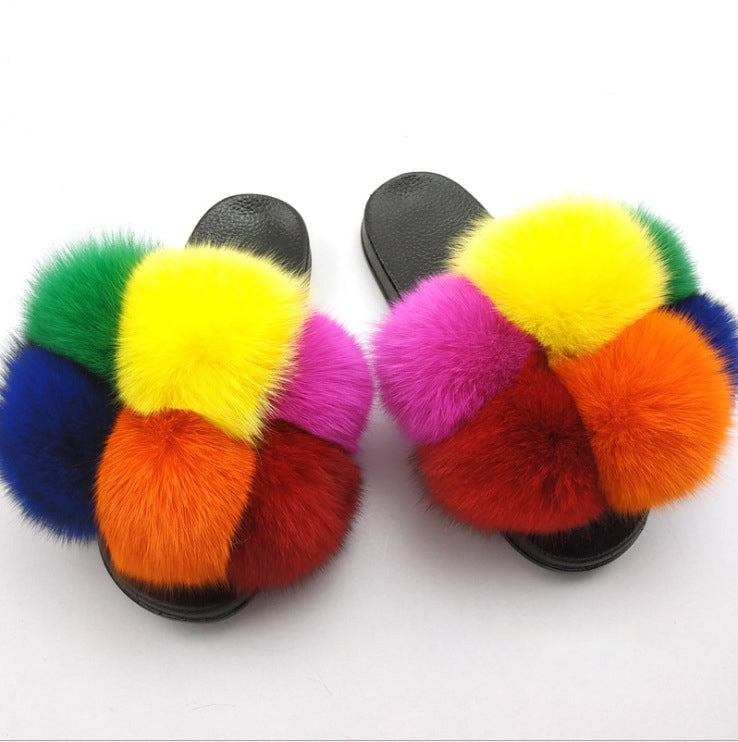 Colorful Faux-Fur Fluffy Slippers for Women