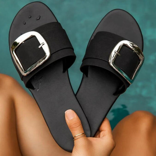 Women's Slipper Slides with Buckle - Slippers Galore