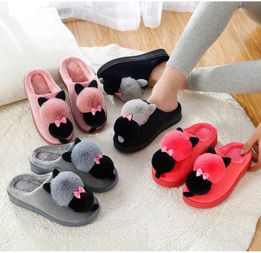 Plush Kitten Slippers for Women