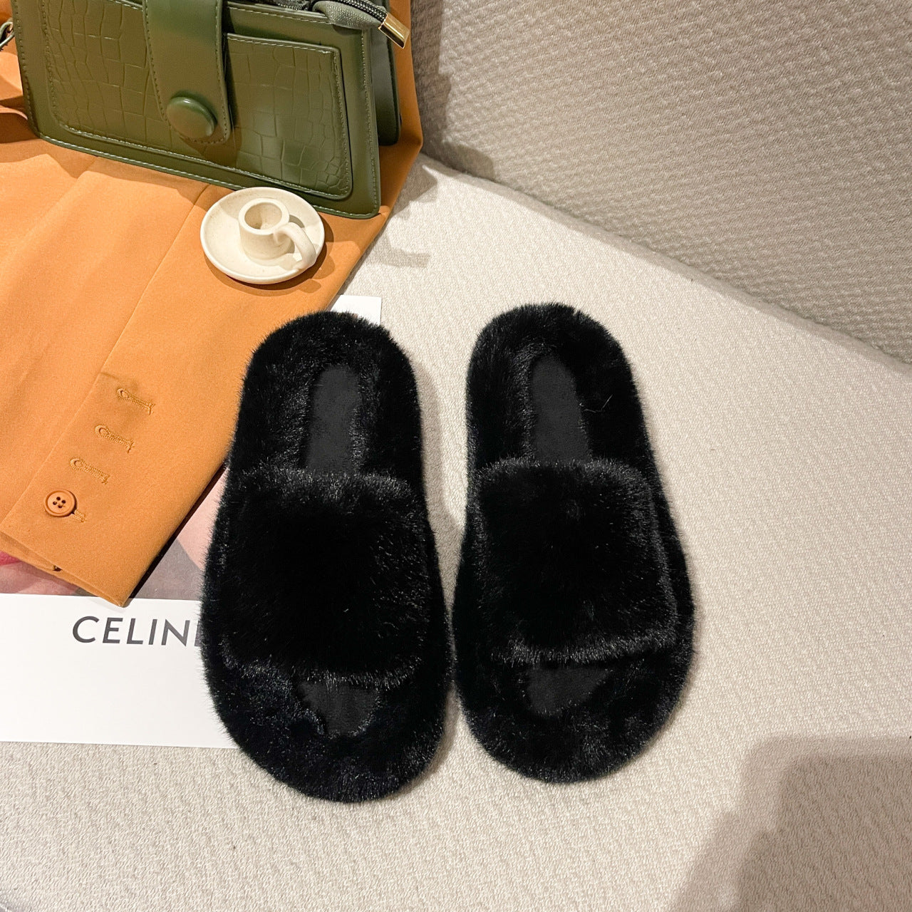 Thick Faux-Fur Slippers for Women