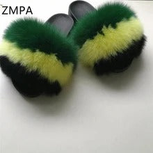 Faux-Fox Fur Slippers for Women