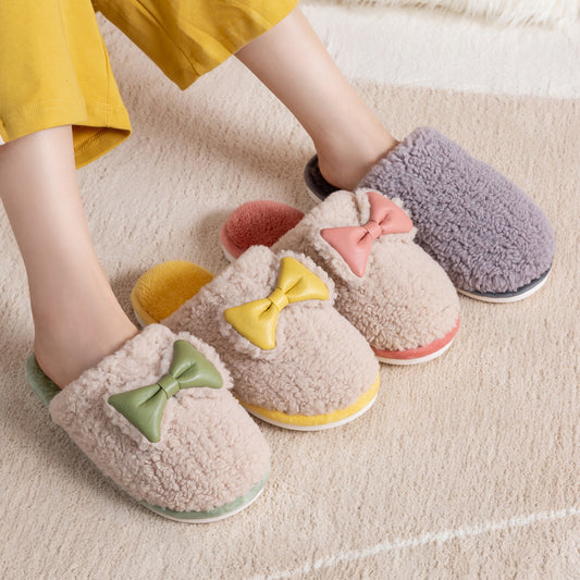 Round Toe Fluffy Cotton Slippers for Women