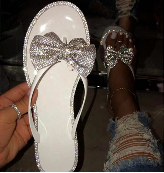 Summer Rhinestone Slippers with Bow for Women
