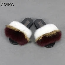 Faux-Fox Fur Slippers for Women