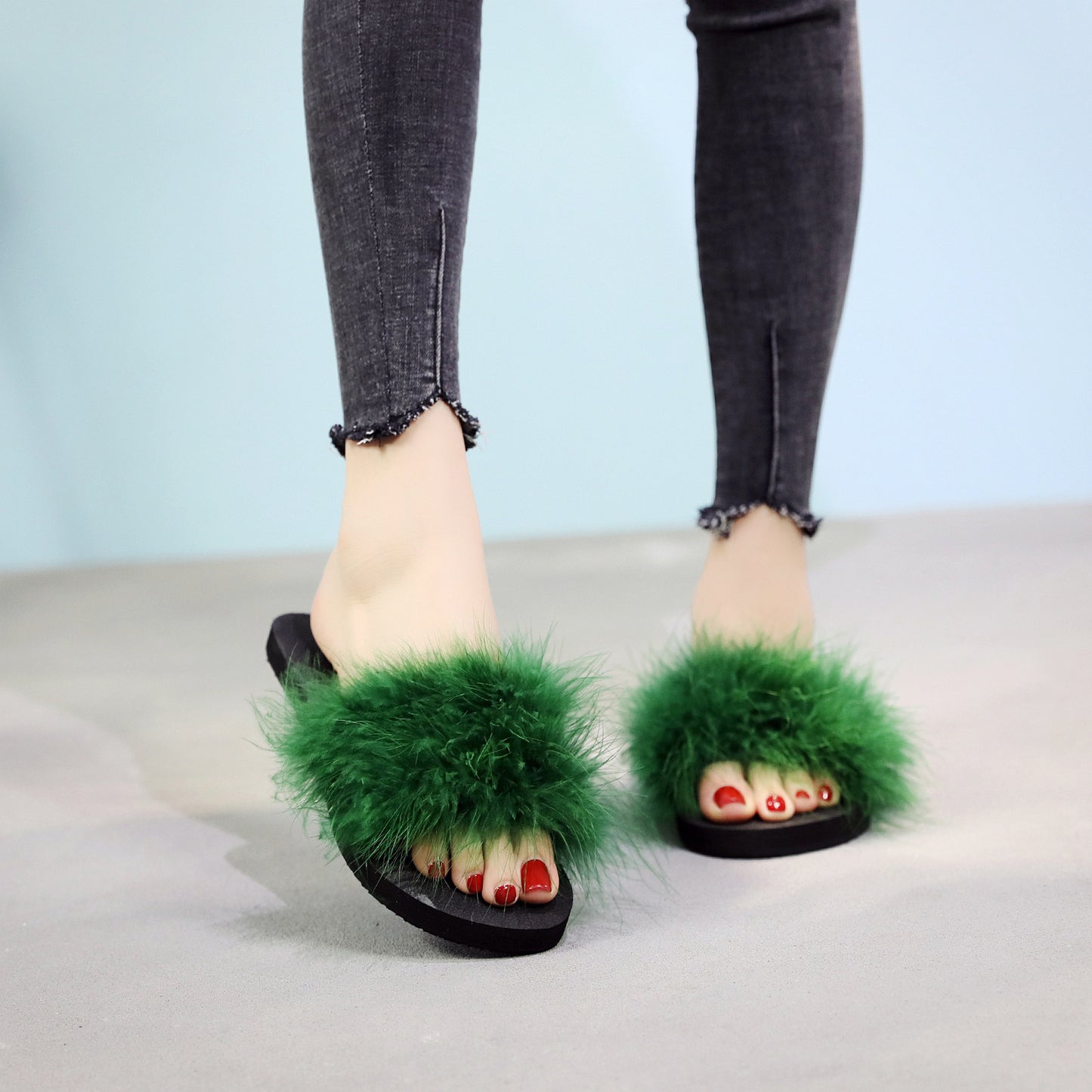 Faux-Fur Ostrich Slippers for Women