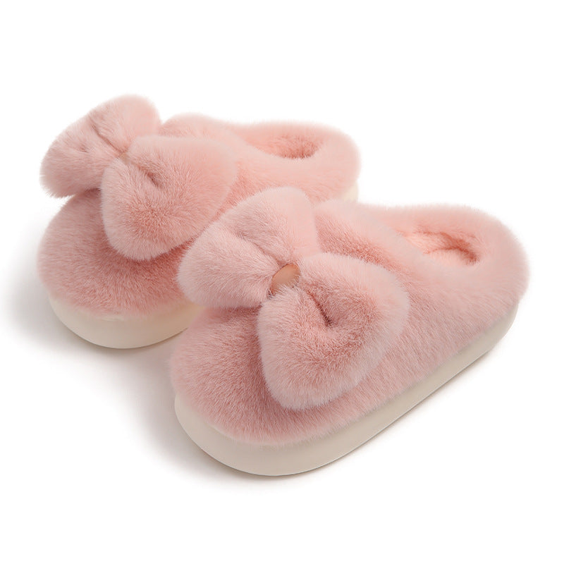 Bow-Tie Plush Slippers for Women