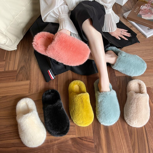 Fluffy Faux-Fur Slippers for Women