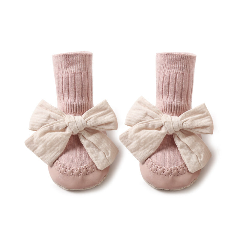 Bow Slipper Socks with Soles for Baby Girls