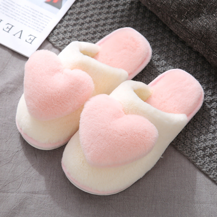 White Plush Slippers with Pastel Color Hearts
