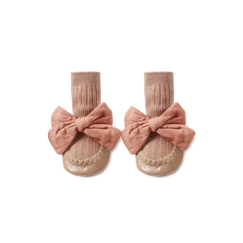 Bow Slipper Socks with Soles for Baby Girls