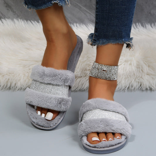 Women's Open Toe Fur Slippers
