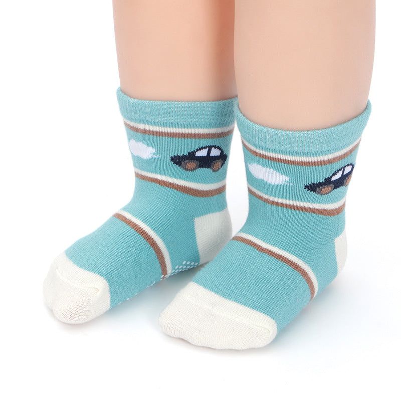 Jacquard Non-Slip Socks for Boys - 12 Pairs