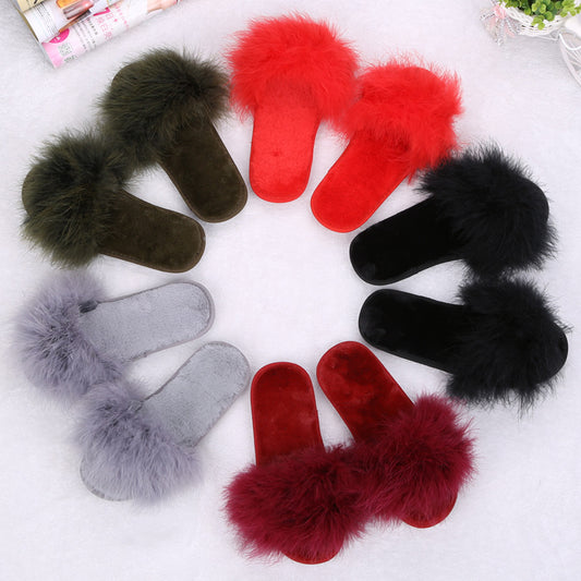 Thick Plush Faux-Fur Slippers for Women