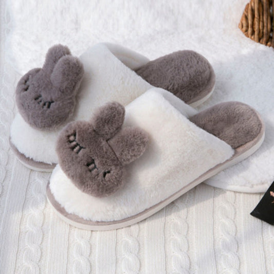 Two-Tone Fuzzy Rabbit Slippers for Women