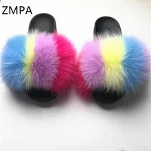 Faux-Fox Fur Slippers for Women