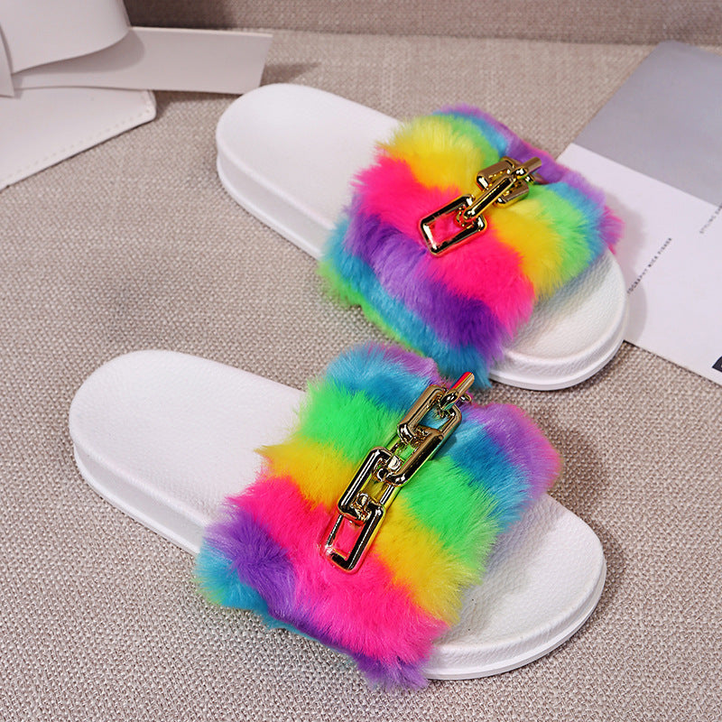 Rainbow Plush Slippers for Women