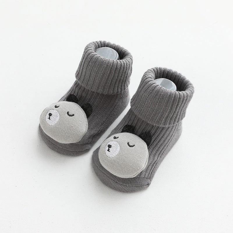 Non-Slip Cotton Socks with 3-D Characters for Toddlers