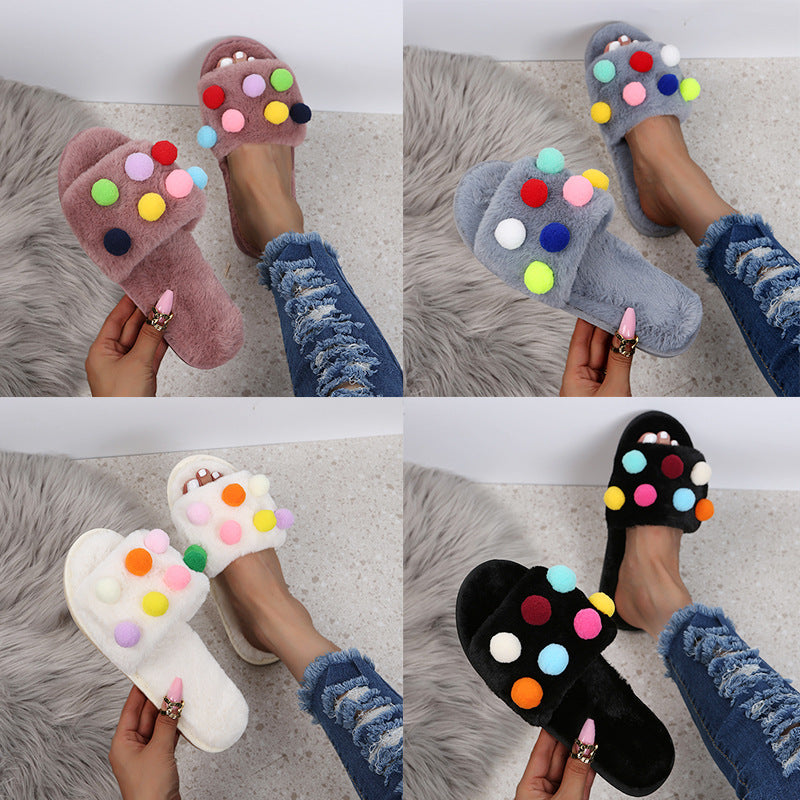 Women's Plush Slippers with PomPoms - Slippers Galore
