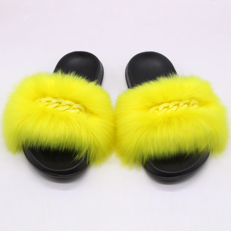 Faux-Fox Fur Slippers for Women with Color Links