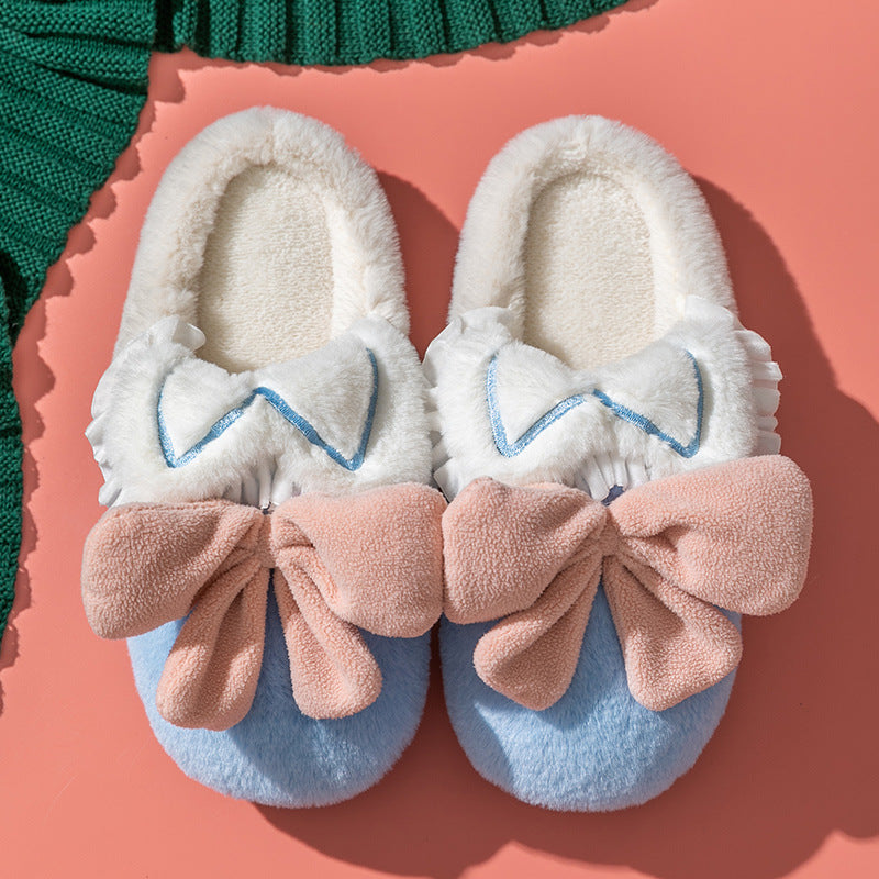 Plush Slippers with Bows for Women