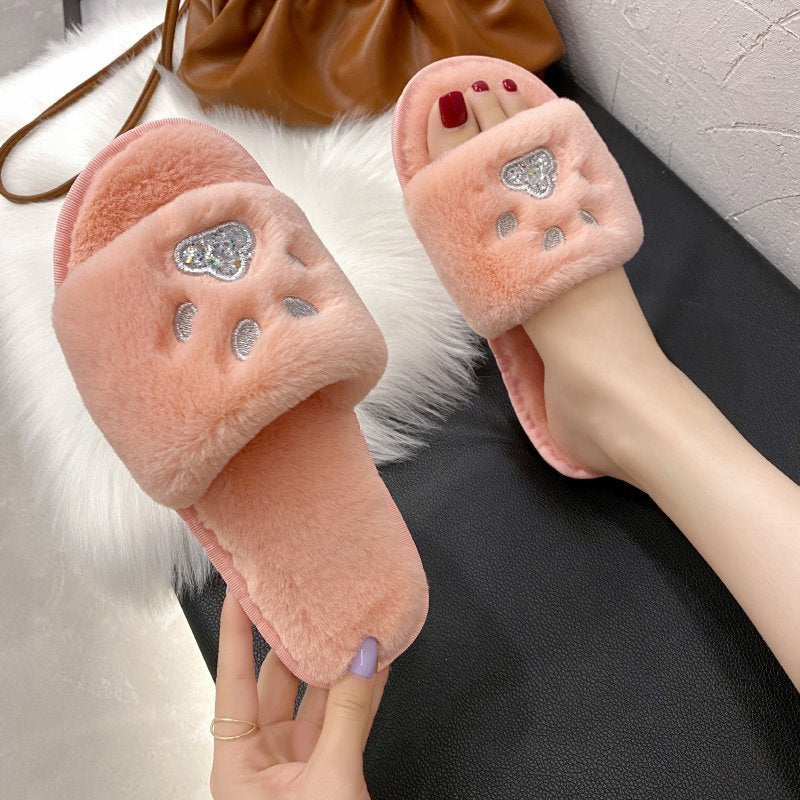 Plush Cat's Paw Slippers for Women