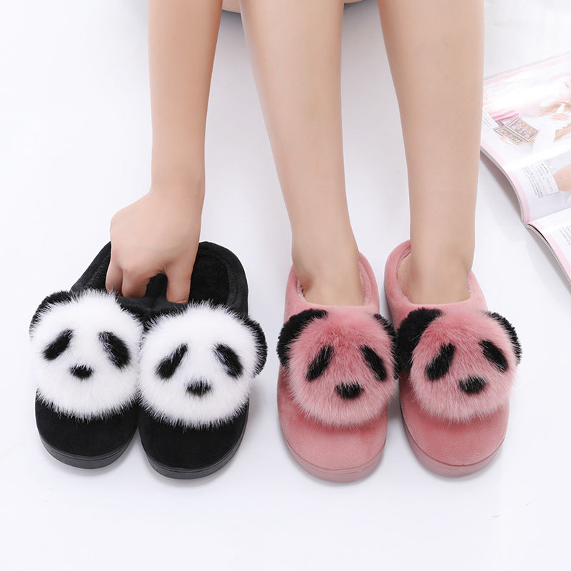 Plush Panda Cotton Slippers for Women