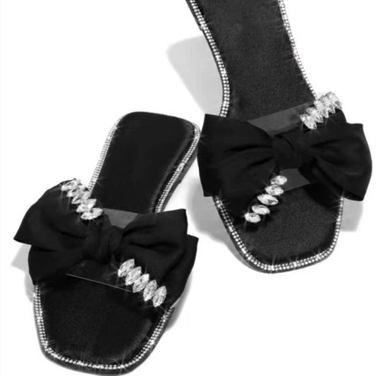 Slippers with Rhinestone Bow for Women