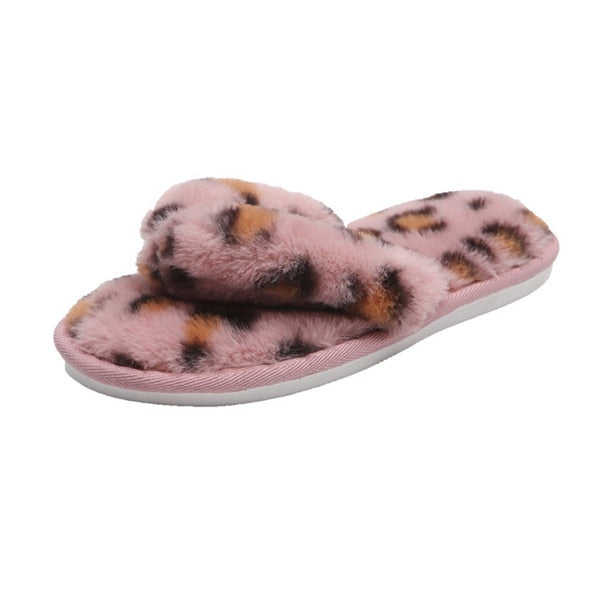 Leopard Faux-Fur Thong Slippers for Woman