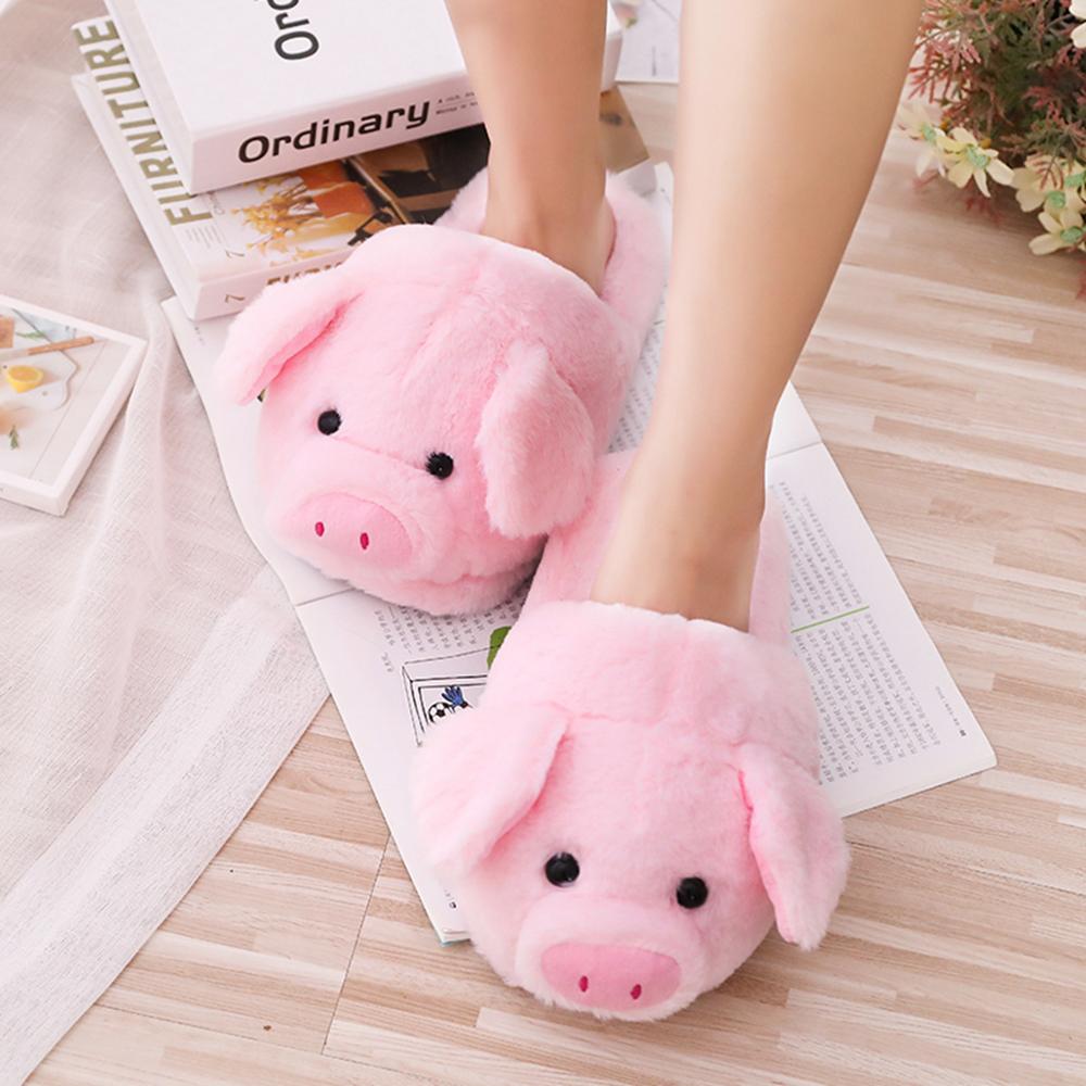 Womens Plush Pink Pig Slippers - Slippers Galore