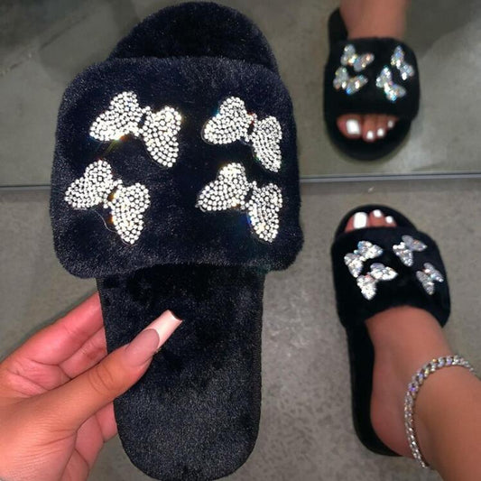 Rhinestone Butterfly Slippers for Women - Slippers Galore