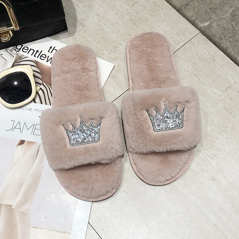 Womens Plush Faux-Fur Slippers - Slippers Galore