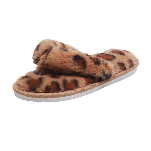Leopard Faux-Fur Thong Slippers for Woman