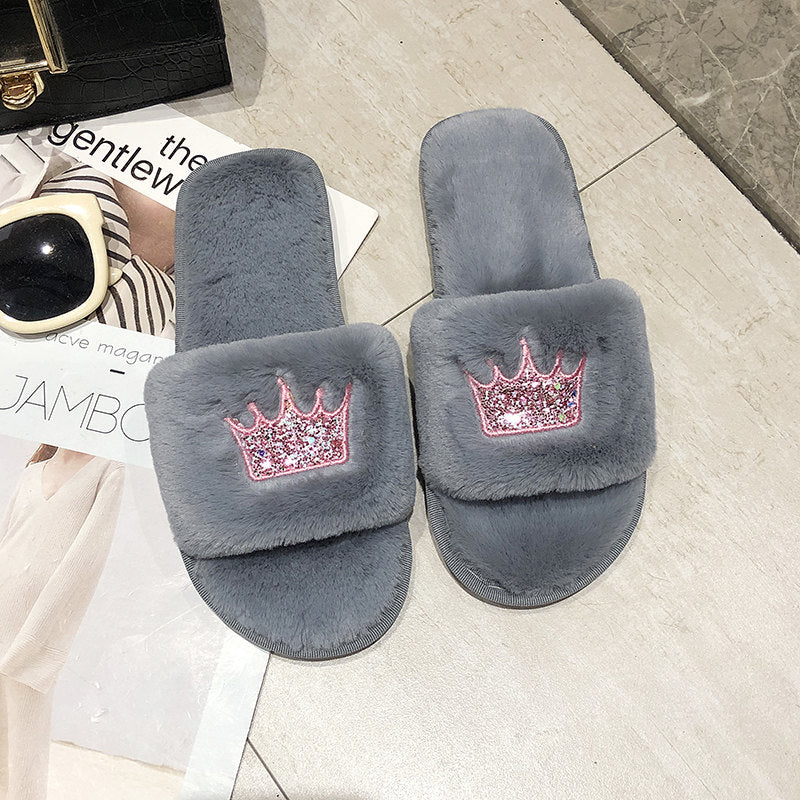 Womens Plush Faux-Fur Slippers - Slippers Galore