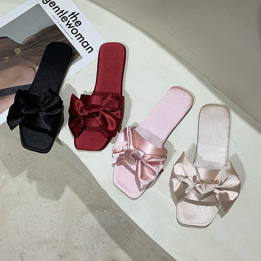 Satin Slippers for Women with Bow - Slippers Galore