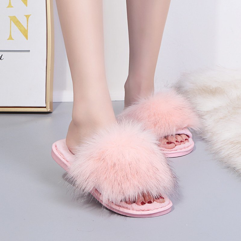Womens Faux-Fur Plush Slippers