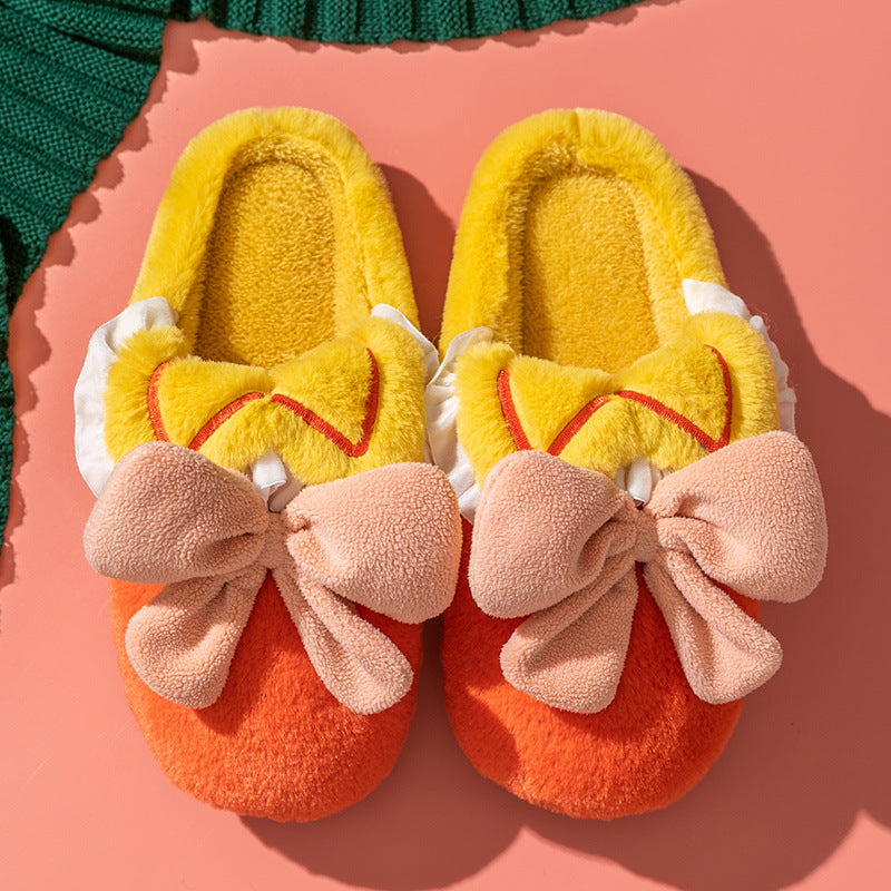 Plush Slippers with Bows for Women