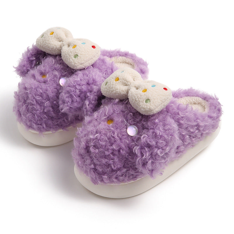 Fluffy Coral Fleece Slippers with Bows for Women