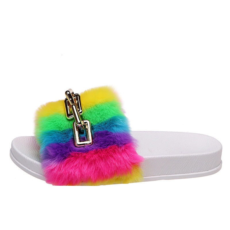 Rainbow Plush Slippers for Women