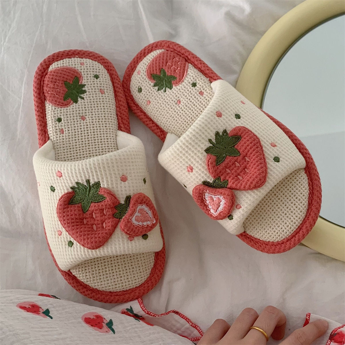 Women's Soft Bottom Slippers with Strawberries