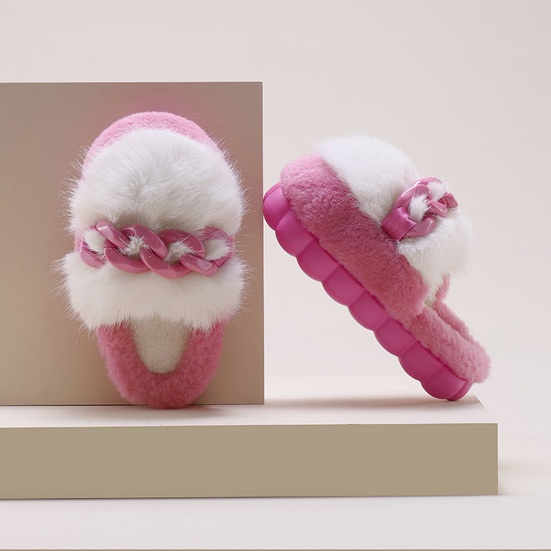 Fluffy Slippers with Links for Women