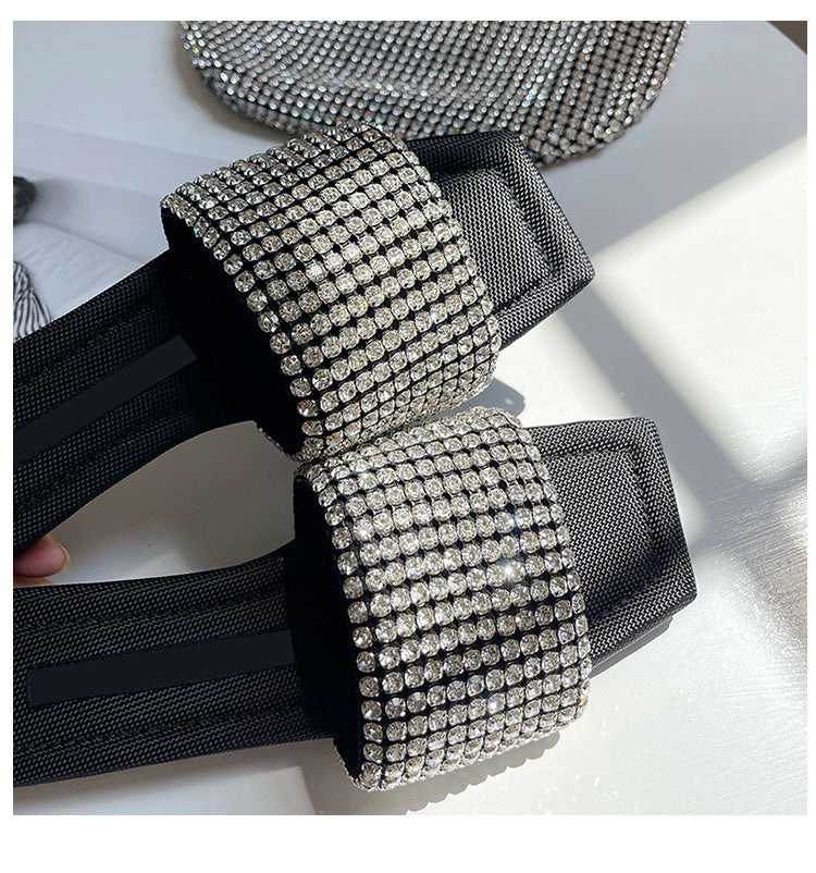 Diamond Fashion Square Toe Slippers for Women