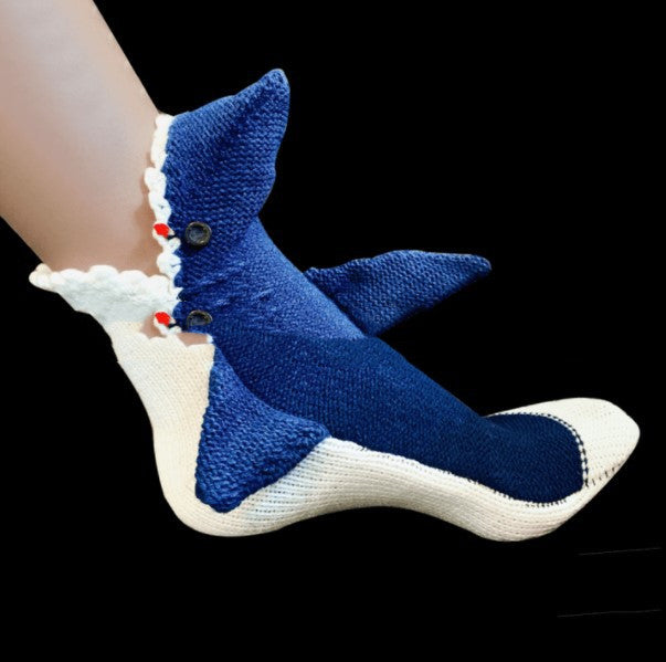 Shark Bite Wool Knitted Indoor Slippers Socks for Women