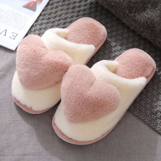 White Plush Slippers with Pastel Color Hearts
